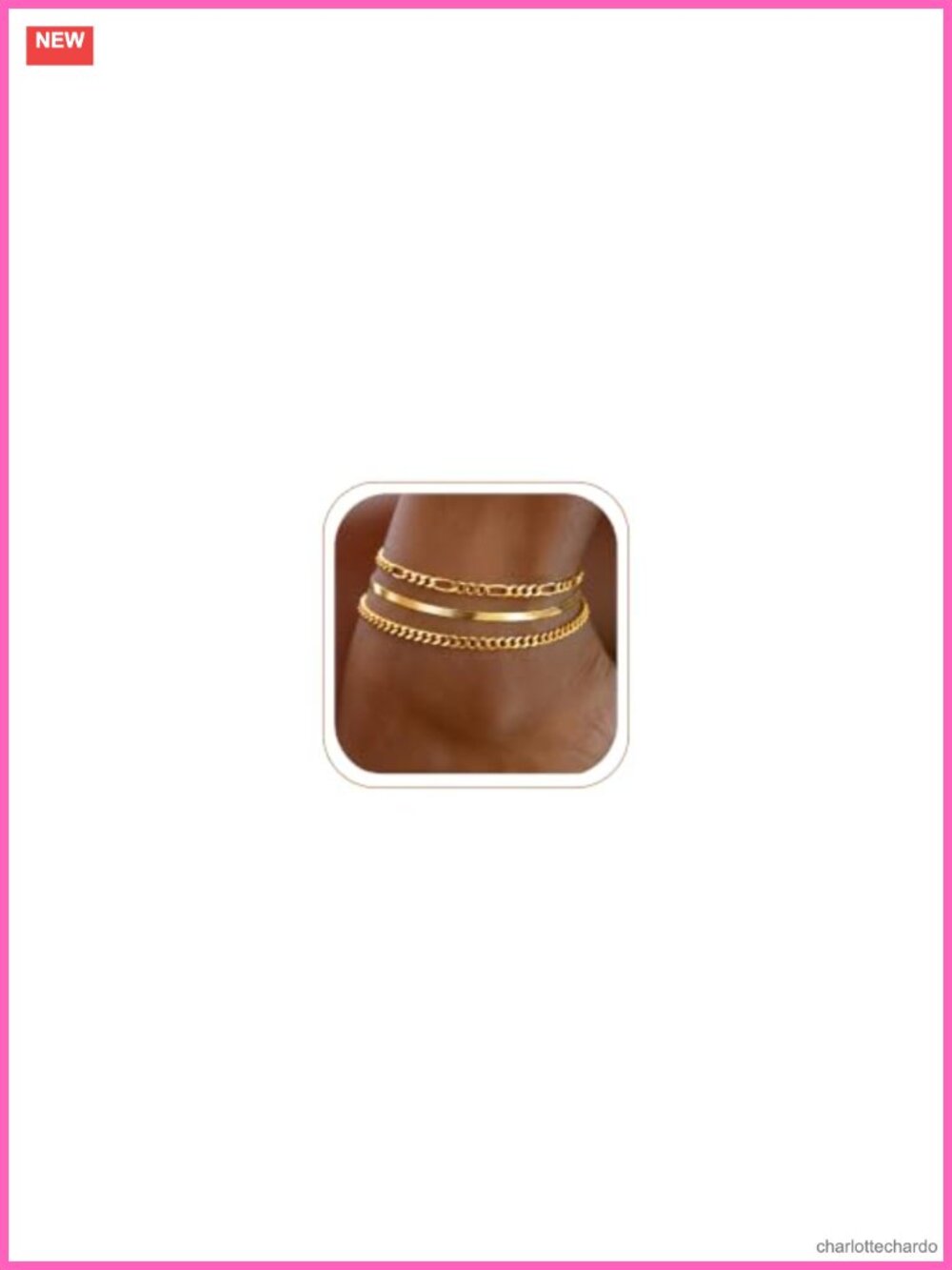 3-Piece Gold Anklet Set Waterproof 14K Gold Plated Adjustable